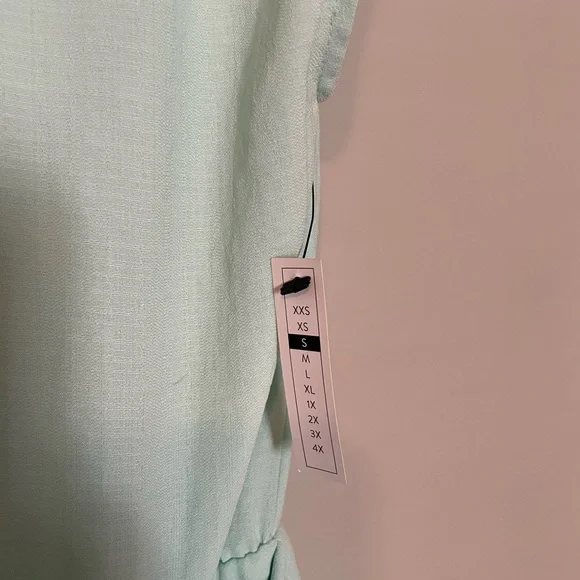 Leith Wrap sleeveless mini dress with side bow - light blue/green - small - NWT - Picture 6 of 7